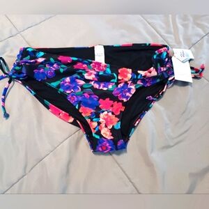 *2/$20* Time And Tru Floral Ruched Mid-Rise Bikini Bottom Women's XL (16-18)
